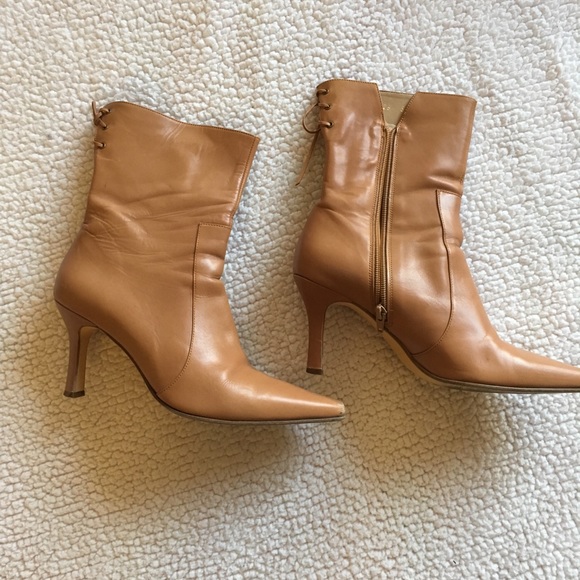 Andrea Shoes - Womens Tan Stiletto Booties Pointed Toe High Heel